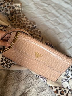 Guess Pink Croc-Embossed Chain Shoulder Bag