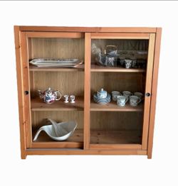 Wood Display Cabinet with Sliding Glass Doors