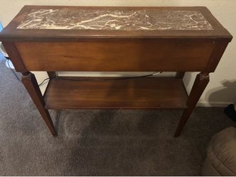Vintage Rouge Marble Top Console Table – Walnut Frame