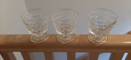 3 Hazel Atlas Gothic Footed Glass Dessert Bowls