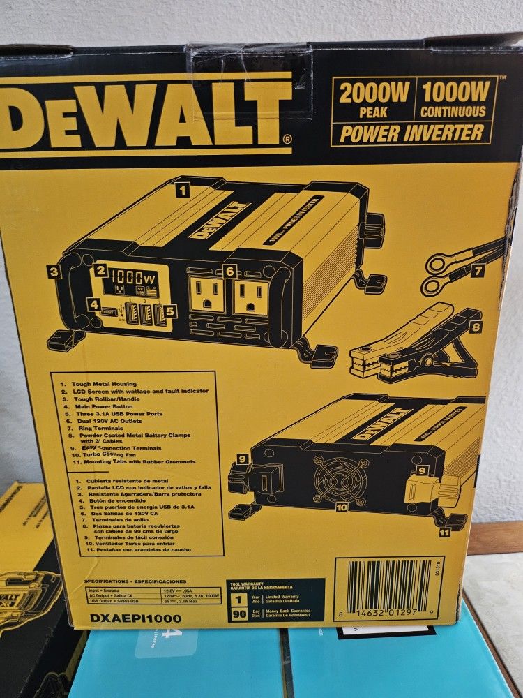 Dewalt 1000-Watt Portable Car Power Inverter with 3 USB Ports and 2 120AC Outlets