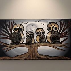 Large  Owl Oil  Painting On Canvas .  Beautiful Owl Wall Art. Brand New!! 47 x 23.5 in.  $55 Each 4 Different Designs 
