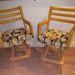 Solid Oak Bar Chairs, Swivels