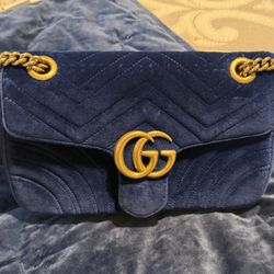 Gucci Marmont Velvet Blue Handbag
