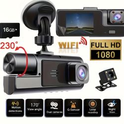 3 Lens Dash Cam With Wi-Fi And 16GB Memory Card NEW IN BIX 