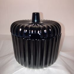 Vintage Black Amethyst Glass Ribbed Sugar/Jam Bowl Compote, Trivet