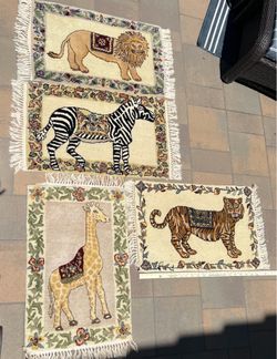 4 Vintage wool accent rugs - need TLC