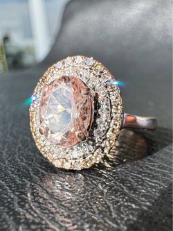 10k rose gold Natural 1.5CT Oval Pink Morganite & 0.55CTW Diamond Double Halo Engagement Ring sz 5