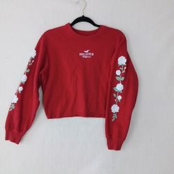 Women's Fleece Lined Oversized Cropped Sweatshirt Size XSmall in Red w/ Floral Print
