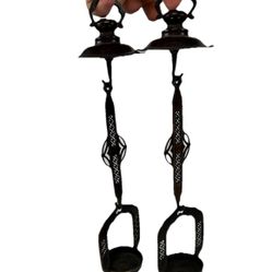 Pair Japanese Meiji Buddhist Altar Fitting Bronze Hanging Lantern Rinto Butsudan