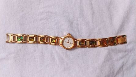 Gold-Tone Quartz Watch with Abalone Inlay Bracelet