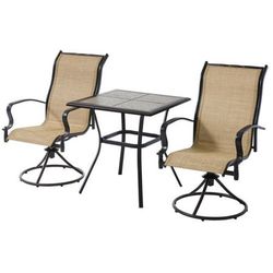 Mainstays Wesley Creek 3 Piece Bistro Set with Swivel Chairs tan