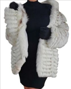 Genuine Blue Fox Fur Coat Saga Fox Womens Jacket Size Large