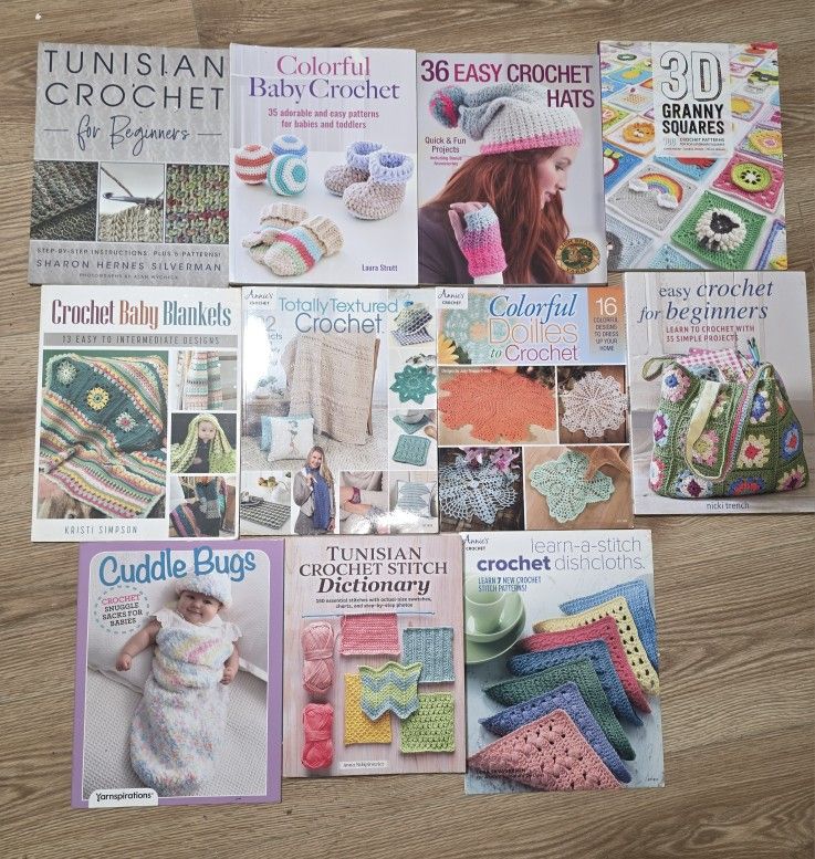 11 Crochet Books Wide VARIERTY Tunisia , BABY, Bags