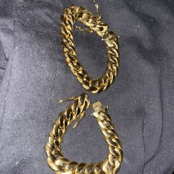 Gold Plated Cuban Link Bracelet Set