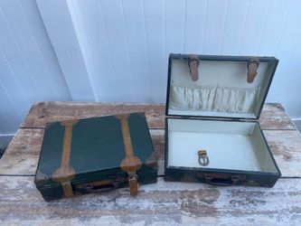 Vintage Dark Green Leatherette Suitcase Set of 2