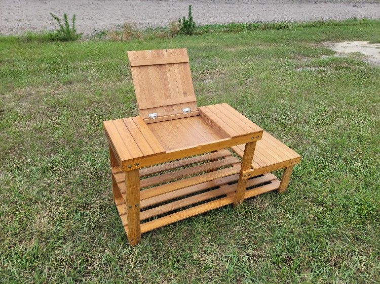 Wooden Shelf/Table with Flip Up Storage and Shelves - Great Condition!