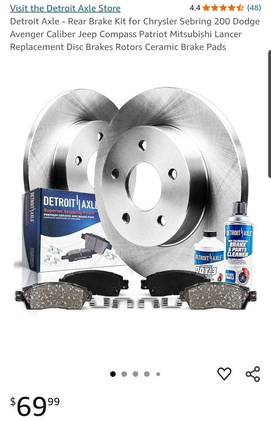 BrakesDetroit Axle - Rear Brake Kit for Chrysler Sebring 200 Dodge Avenger Caliber Jeep Compass Patriot Mitsubishi Lancer Replacement Disc Brakes Roto