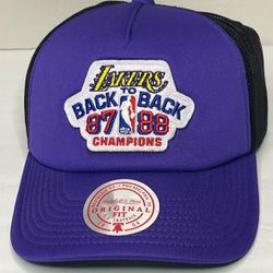 Mitchell & Ness Lakers Back To Back 87 & 88 SnapBack Trucker Hat New