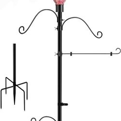 LUJII Solar Shepherd Hooks for Outdoors, Bird Feeder Pole with 4 Adjustable Hooks and 1 Flag Holder, Garden Stand for Hummingbird Feeders, Wind Chimes