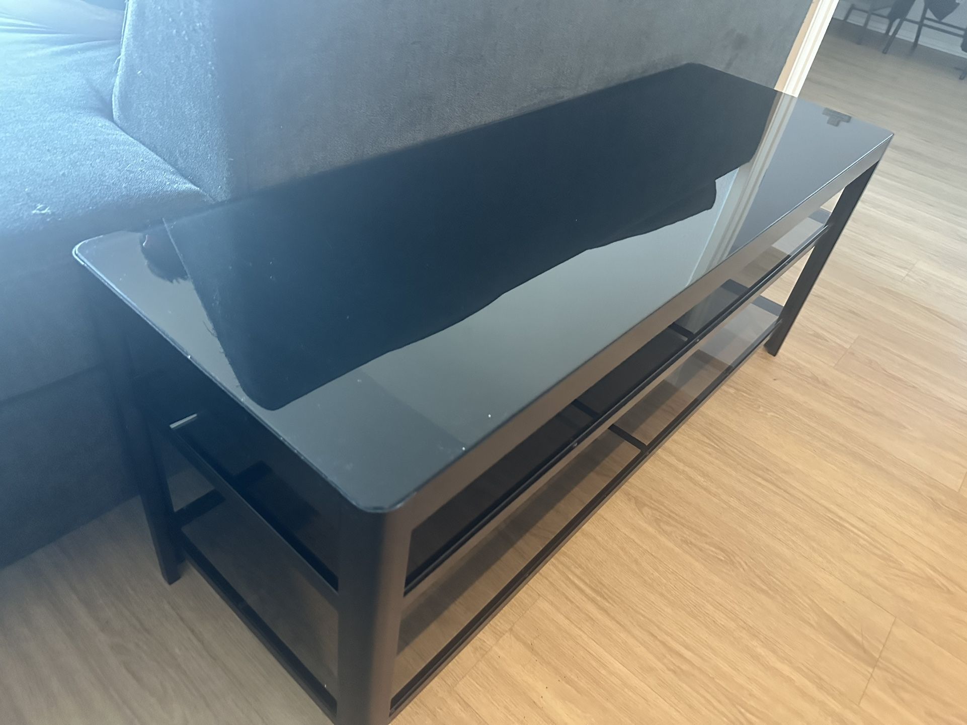 Black Glass Tv Stand And Faux Marble Coffee Table For Sale 