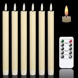 Flameless Ivory Taper Candles Flickering with 10-Key Remote, Battery Operated Led Warm 3D Wick Light Window Candles 

