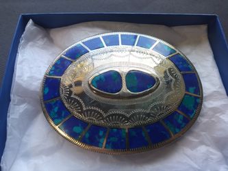 Turquoise and silver belt buckle