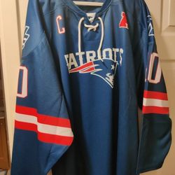 Drake Maye Blue Patriots Hockey Jersey Adult Large