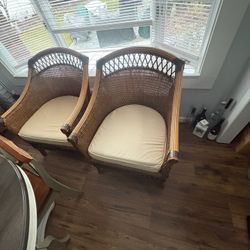 Pair Of Rattan Accent Chairs With Cushions