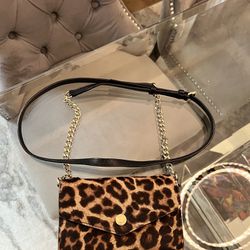 Michael Kors Small Leopard-Print Calf Hair Wallet With Shoulder Chain Strap