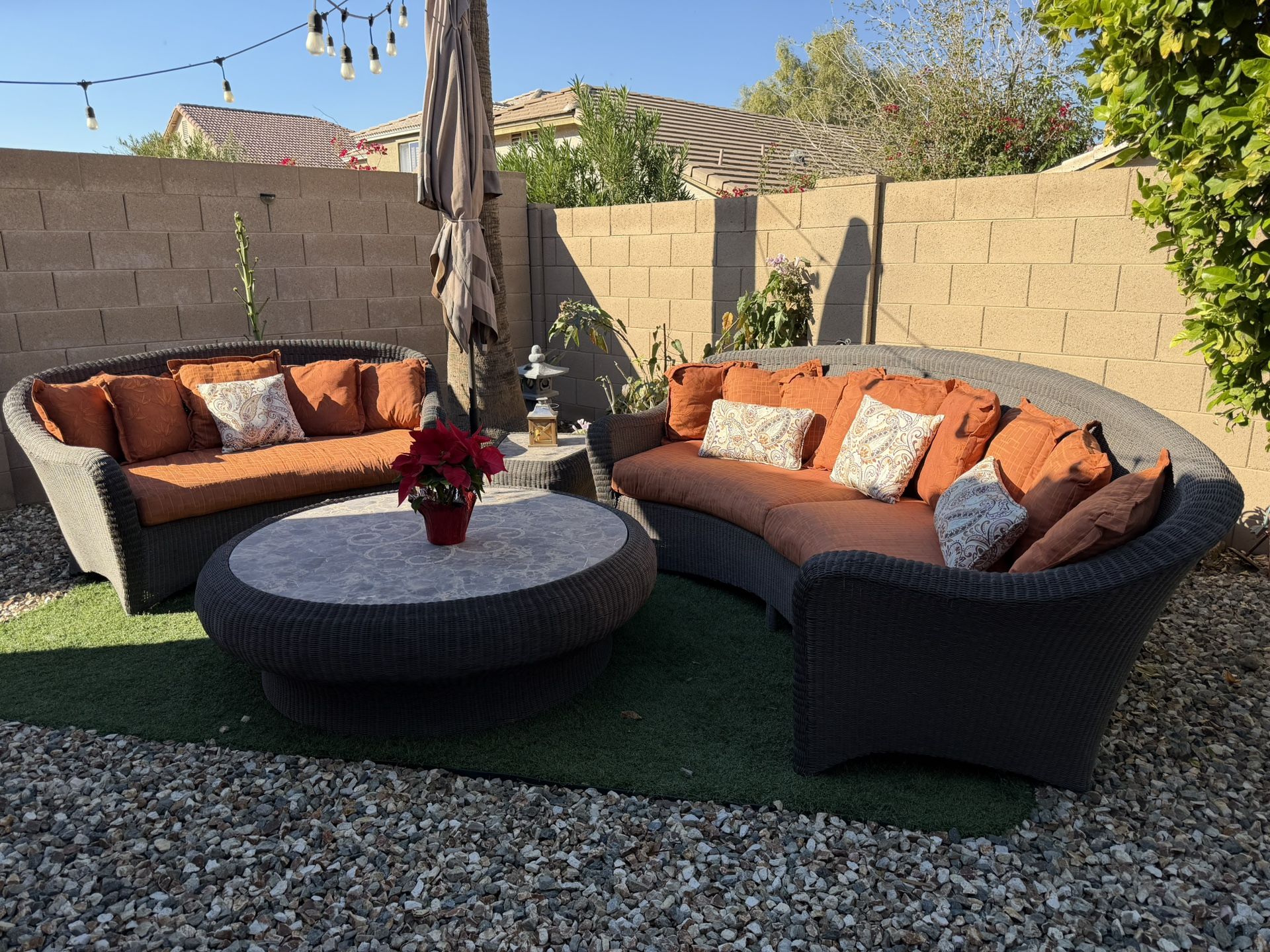 Patio Wicker Curve Sofa Conversation Set 4pc Agio