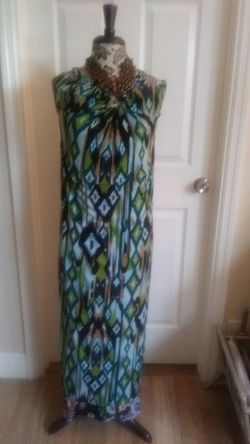 Beaded Halter Dress multi teals deometric