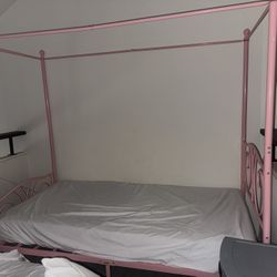 Twin Metal Canopy Bed + Memory Foam Mattress 