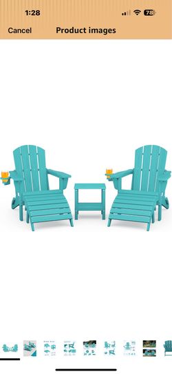 new in box 5-Piece Folding Adirondack Chair and Ottoman and Table Set, HDPE Adjustable Adirondack Chairs Set, Aruba, A041-189-001
