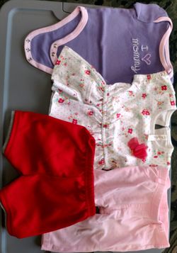 0-3 onesie, dress pants and shorts