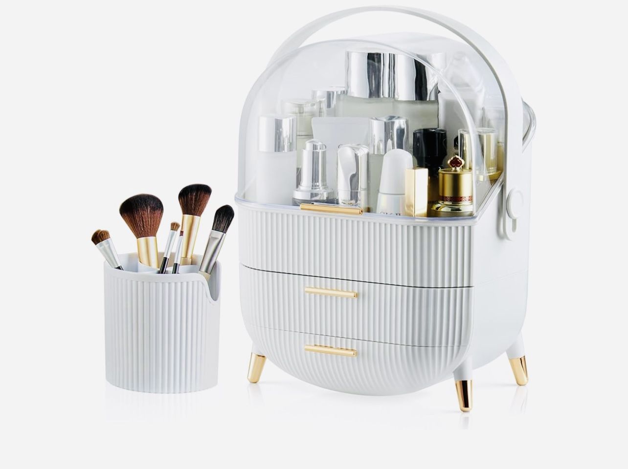 CANITORON Makeup Organizer,Skincare Organizer with 2 Drawers and Brush Storage Box,Cosmetic Display Case for Vanity Organizer and Bathroom Countertop