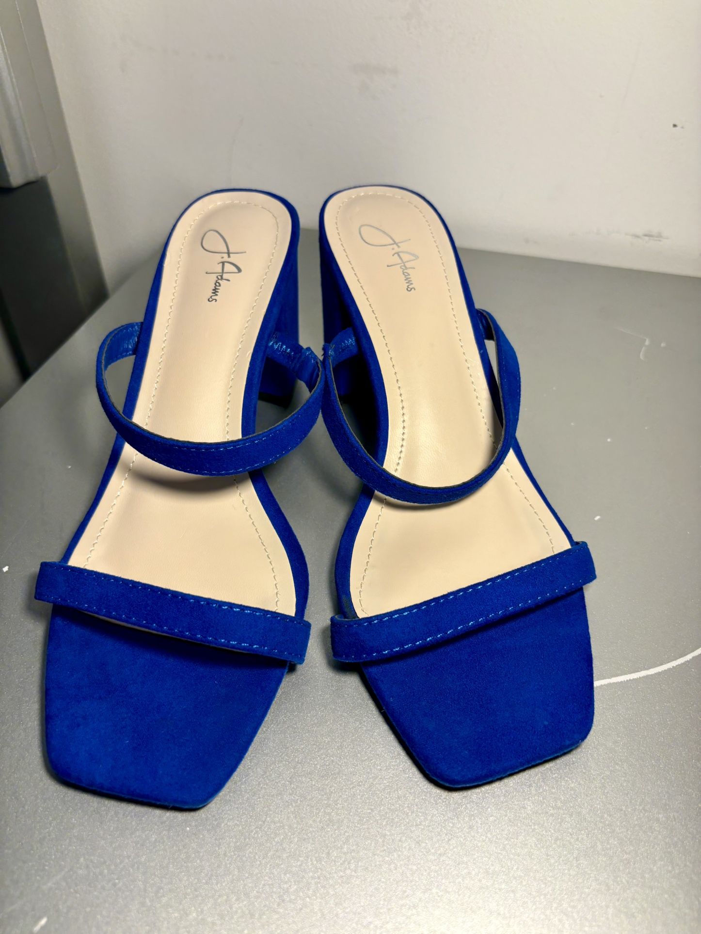 J. Adams Stormi Sandals Women Flat Mules- Square Toe Double Band Low Block Heel - Sandals for Women
