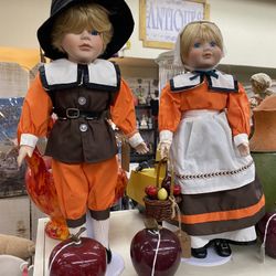 Set Of 2 Pilgrim Porcelain Dolls 