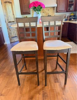 Set of 2 Coaster Wood Bar Stools – 30" Bar Height (Cappuccino / Beige)