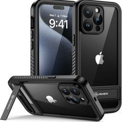 Lanhiem iPhone 15 Pro Case with Kickstand, IP68 Waterproof Dustproof Case Built-in Screen Protector, Full Body Heavy Duty Shockproof Phone Cover