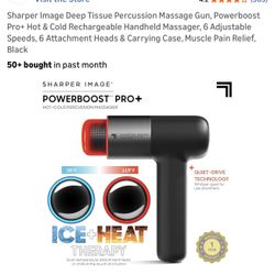 Sharper Image Deep Tissue Percussion Massage Gun, Powerboost Pro+ Hot & Cold Rechargeable Handheld Massager, 6 Adjustable Speeds, 6 Attachment Heads &