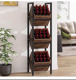 Tribesigns Wine Rack Freestanding Floor, 3 Tier Wooden Wine Storage Standu