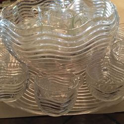 HUGE CRYSTAL PUNCH BOWL W CUPS