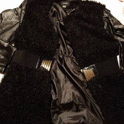 Black Leather Coat  With Fur.