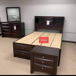Dark Cherry Storage Platform Bedroom Set//dresser, Mirror, Night Stand, Bed// Mattress Sold Separately 