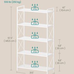 SONGMICS 5-Tier Metal Storage Rack Shelving Unit with X Side Frames Industrial Style - Cloud White