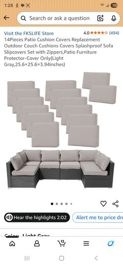 14-Piece Patio Cushion Covers Light Gray (COVERS ONLY)