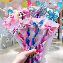 Children’s cartoon unicorn - colorful bow wig rope - girl‘s braid head rope princess hair ring