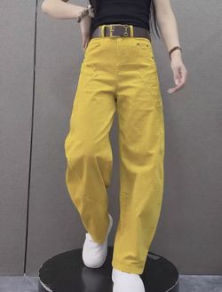High-Quality Casual Curved Wide-Leg Pants, High-Waisted, Slimming and Flattering, Versatile Yellow