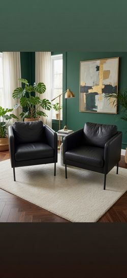 Pair of Black Leather Armchairs like new
